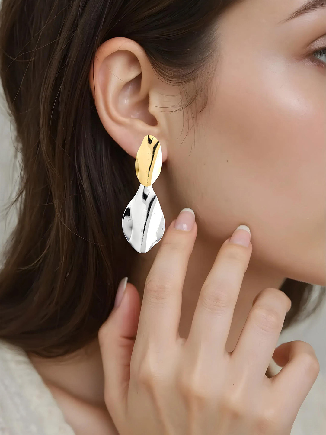 TOKYO TALKIES X rubans FASHION ACCESSORIES Gold-Toned & Silver-Toned Contemporary Drop Earrings