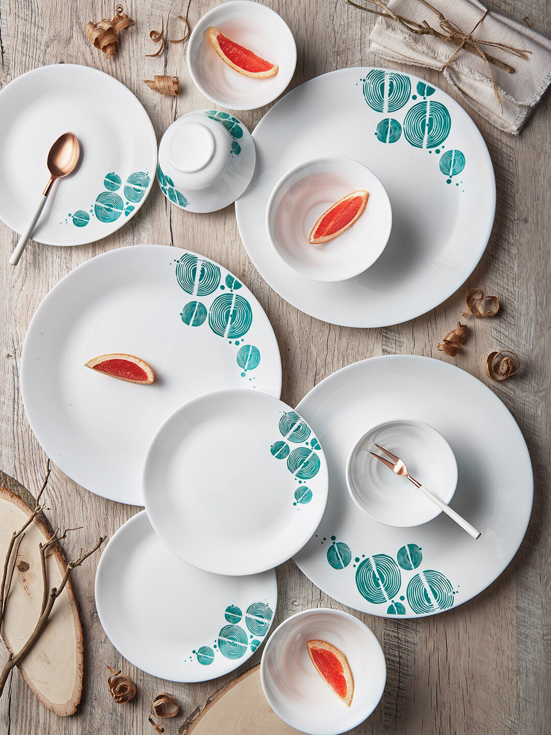 Larah by BOROSIL Tiara Series Woodstock Opalware White Geometric Microwave Safe 13 Piece Dinner Set