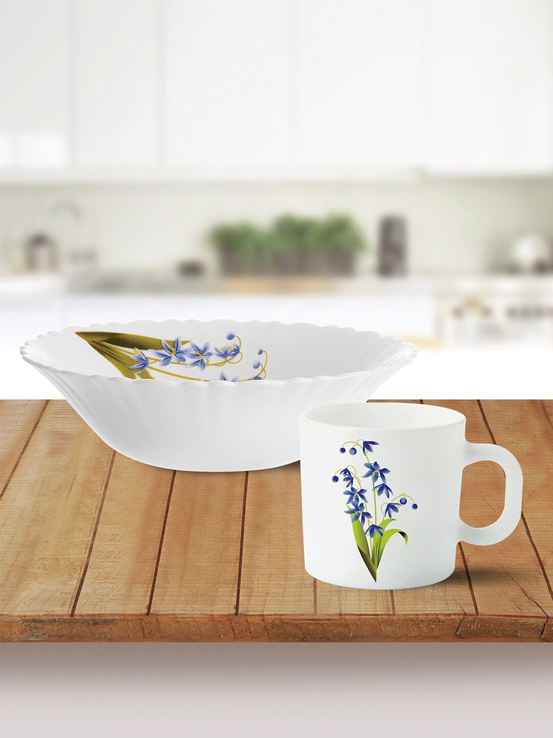 Larah by BOROSIL Lavender White Floral Opalware Microwave Safe 5 Piece Dinner Set
