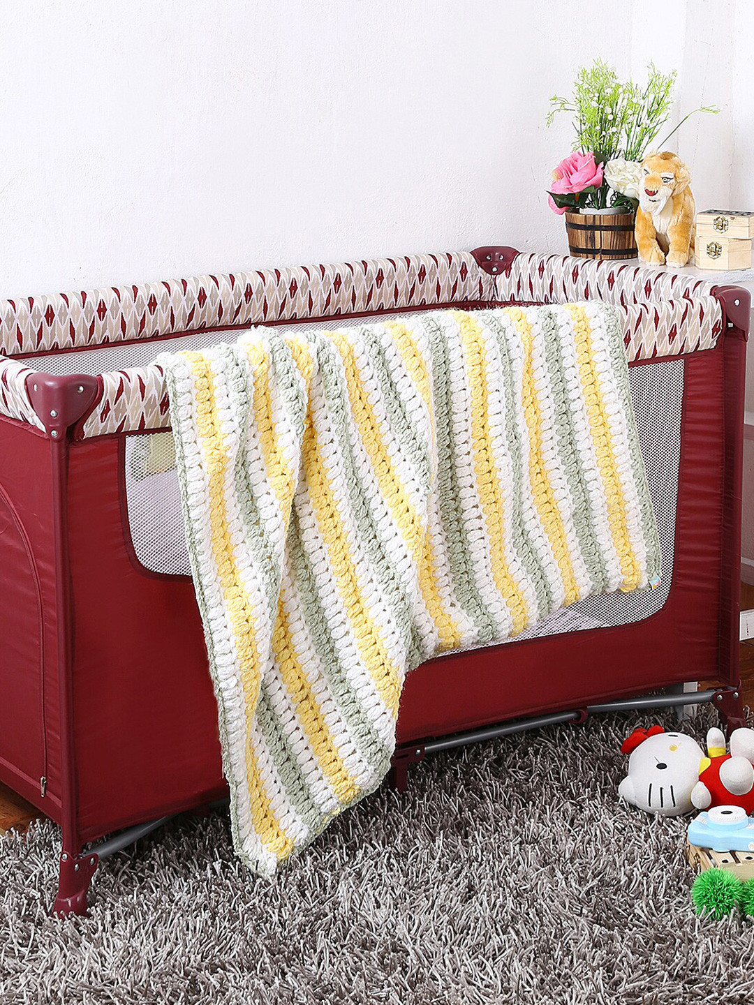Magic Needles Kids Green Striped 1000 GSM AC Room Blanket