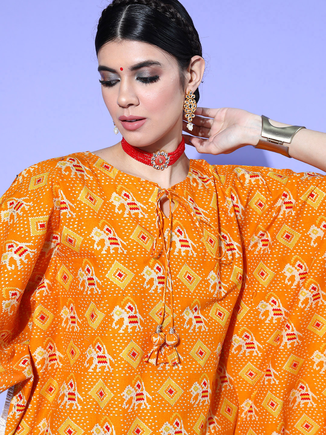 Indo Era Stylish Orange Cotton New Age Kaftan Kurta