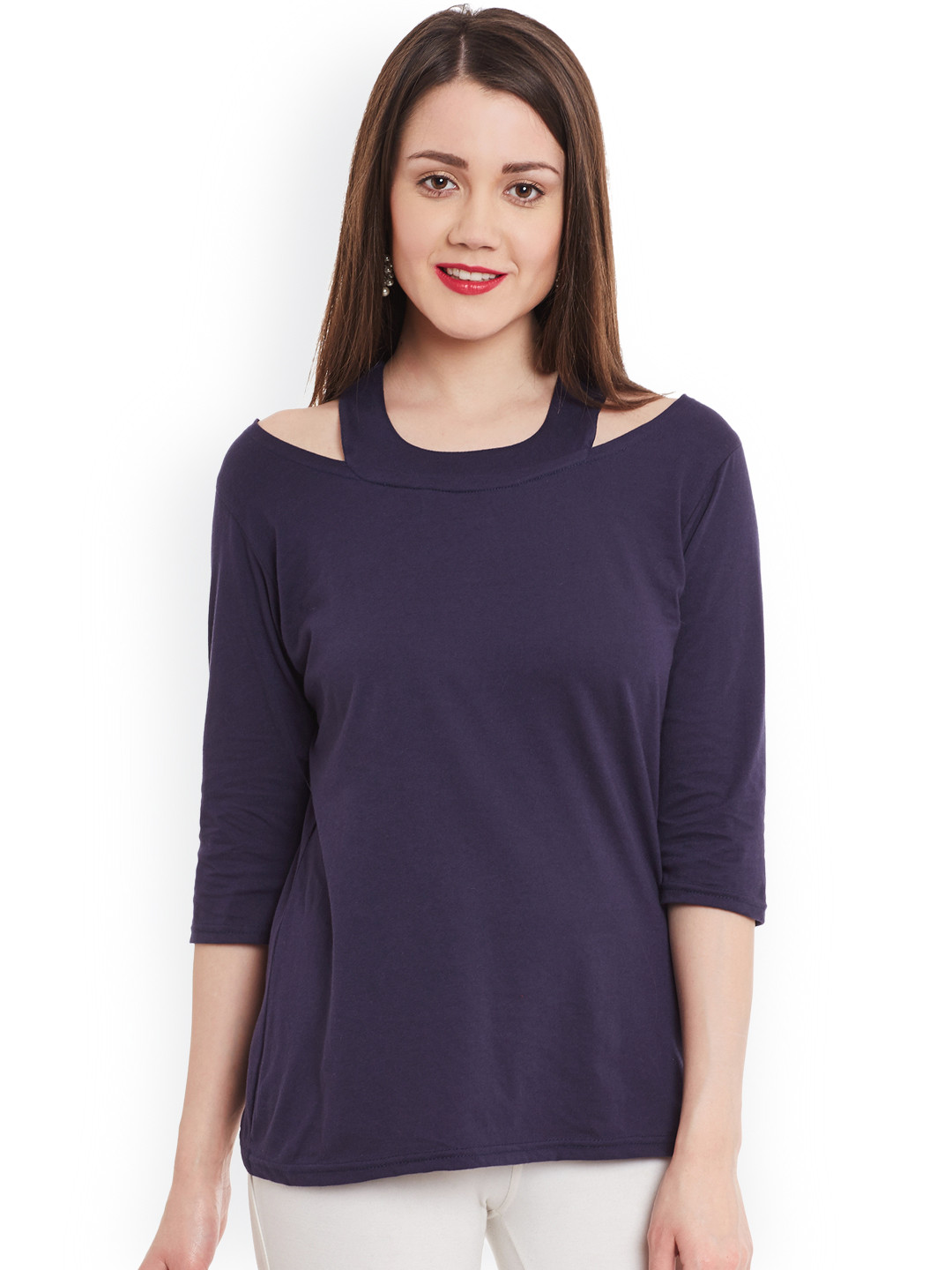 Zima Leto Navy Cold-Shoulder Top