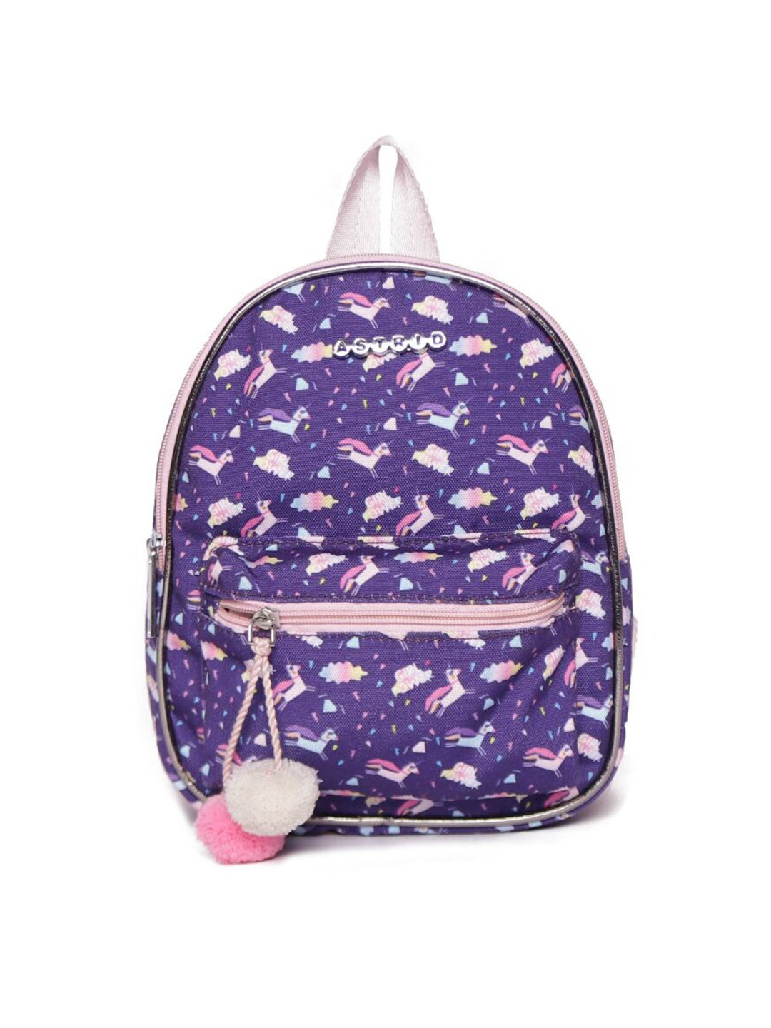 ASTRID Girls Purple & Pink Printed Tasselled Backpack