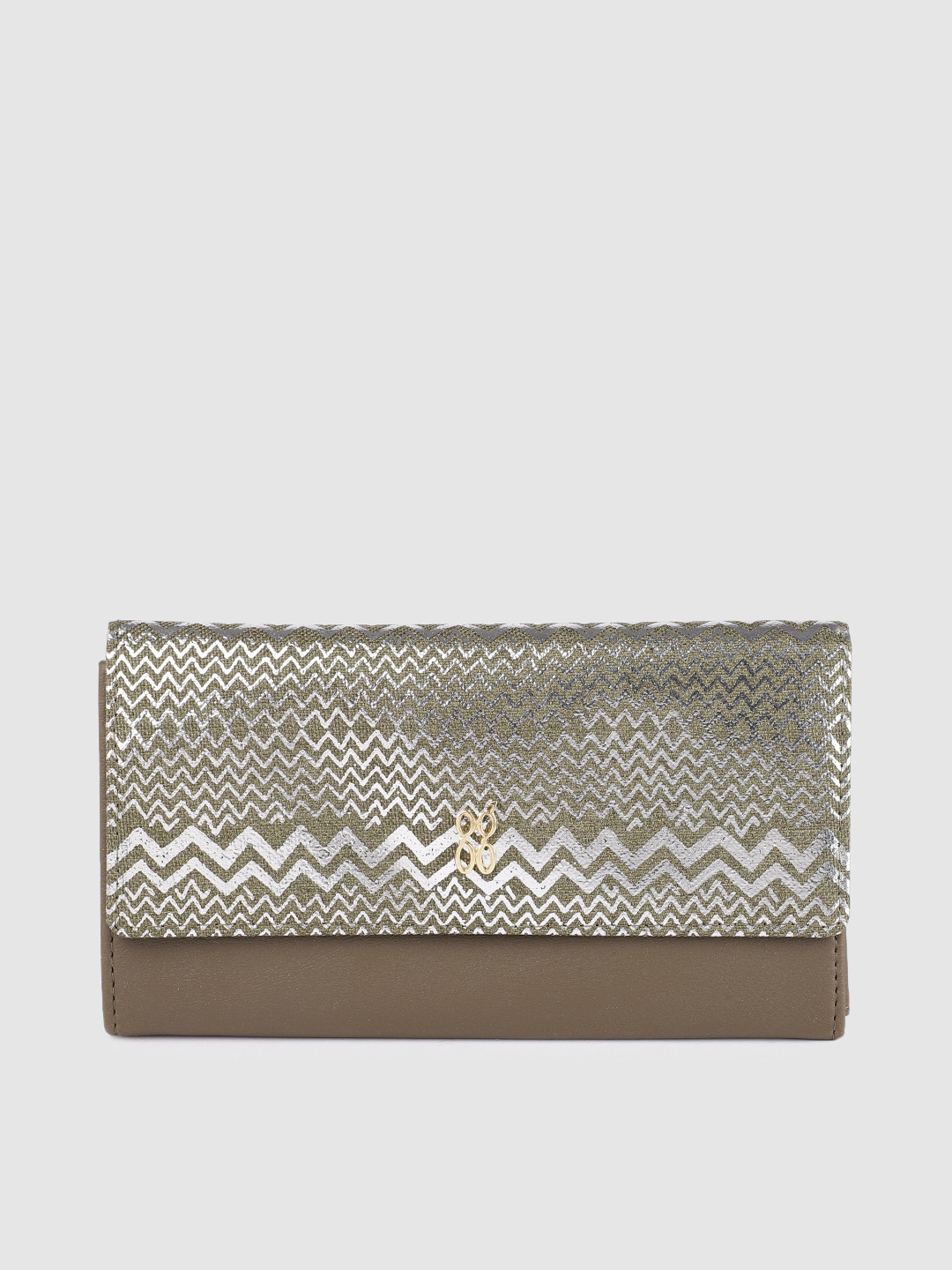 Baggit Women Olive Green & Silver-Toned Printed Three Fold Wallet