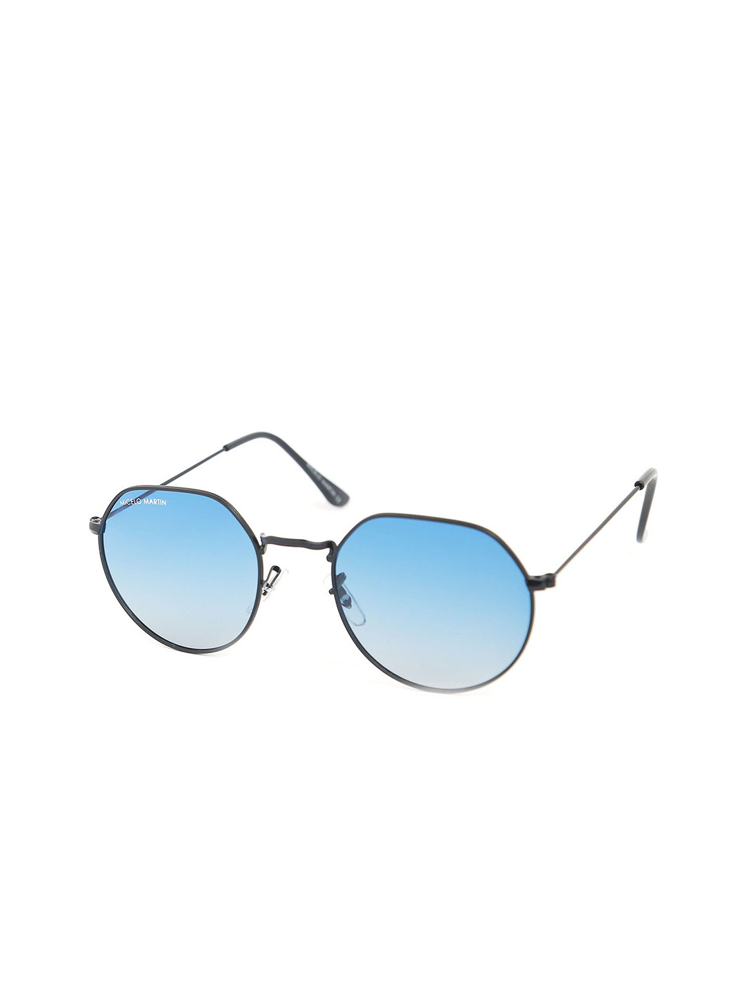 Micelo Martin Unisex Blue Lens & Black Round Sunglasses with UV Protected Lens