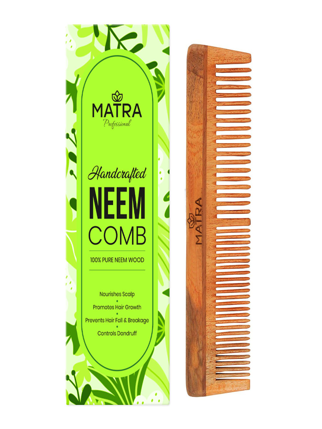 MATRA Professional Pure Neem Wood Comb with Fine and Wide Tooth
