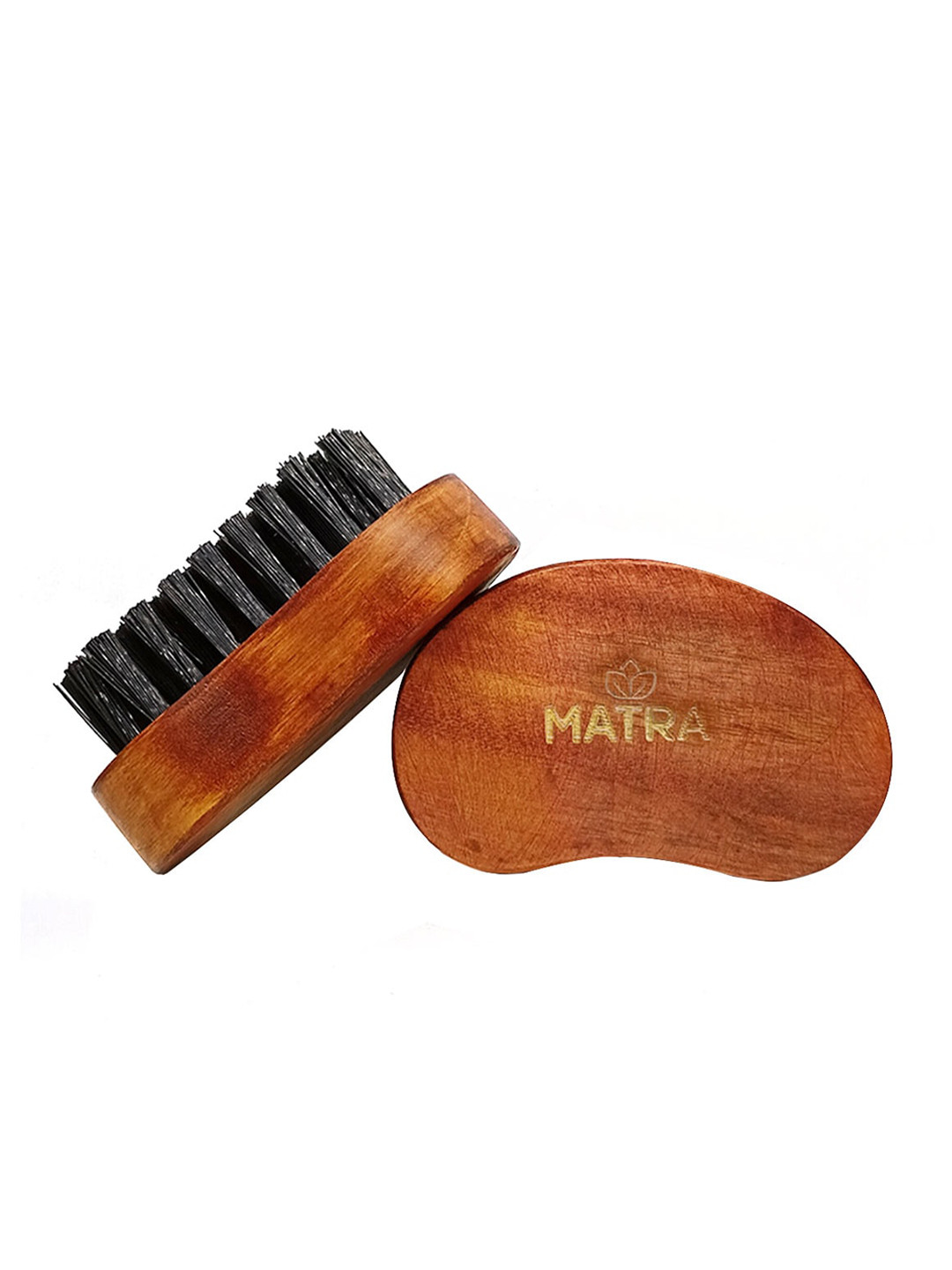 MATRA Men Set of 2 Professional Nylon Bristle Beard Brushes with Neem Wood - Brown