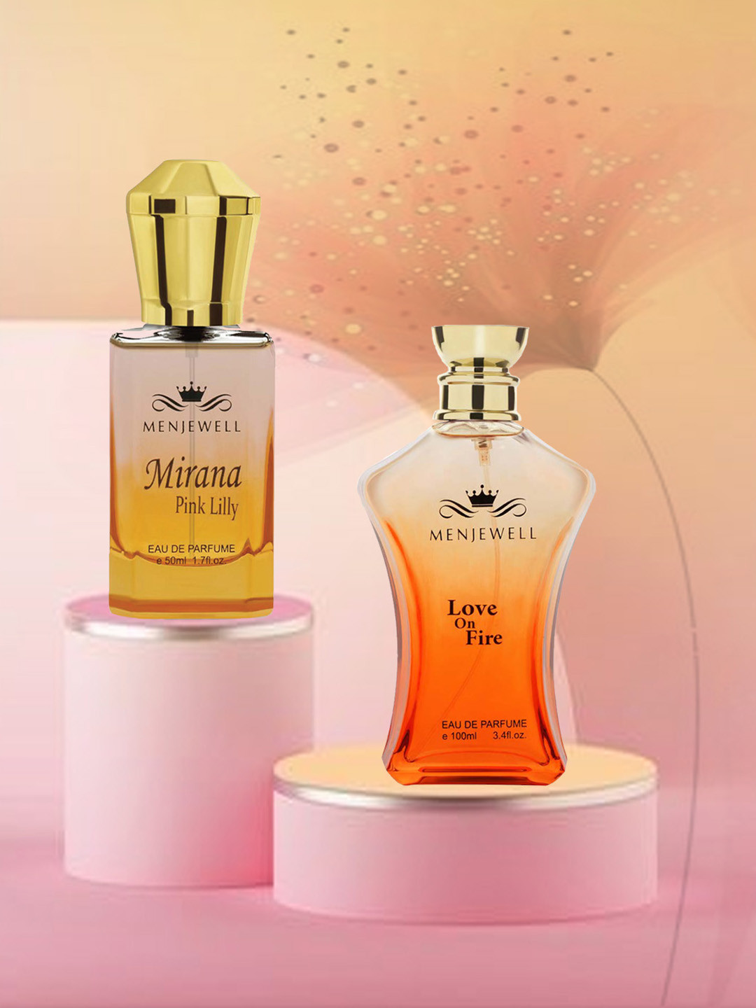 Menjewell Set of 2 Eau de Parfums - Men Love On Fire Noir & Women Mirana Pink Lilly