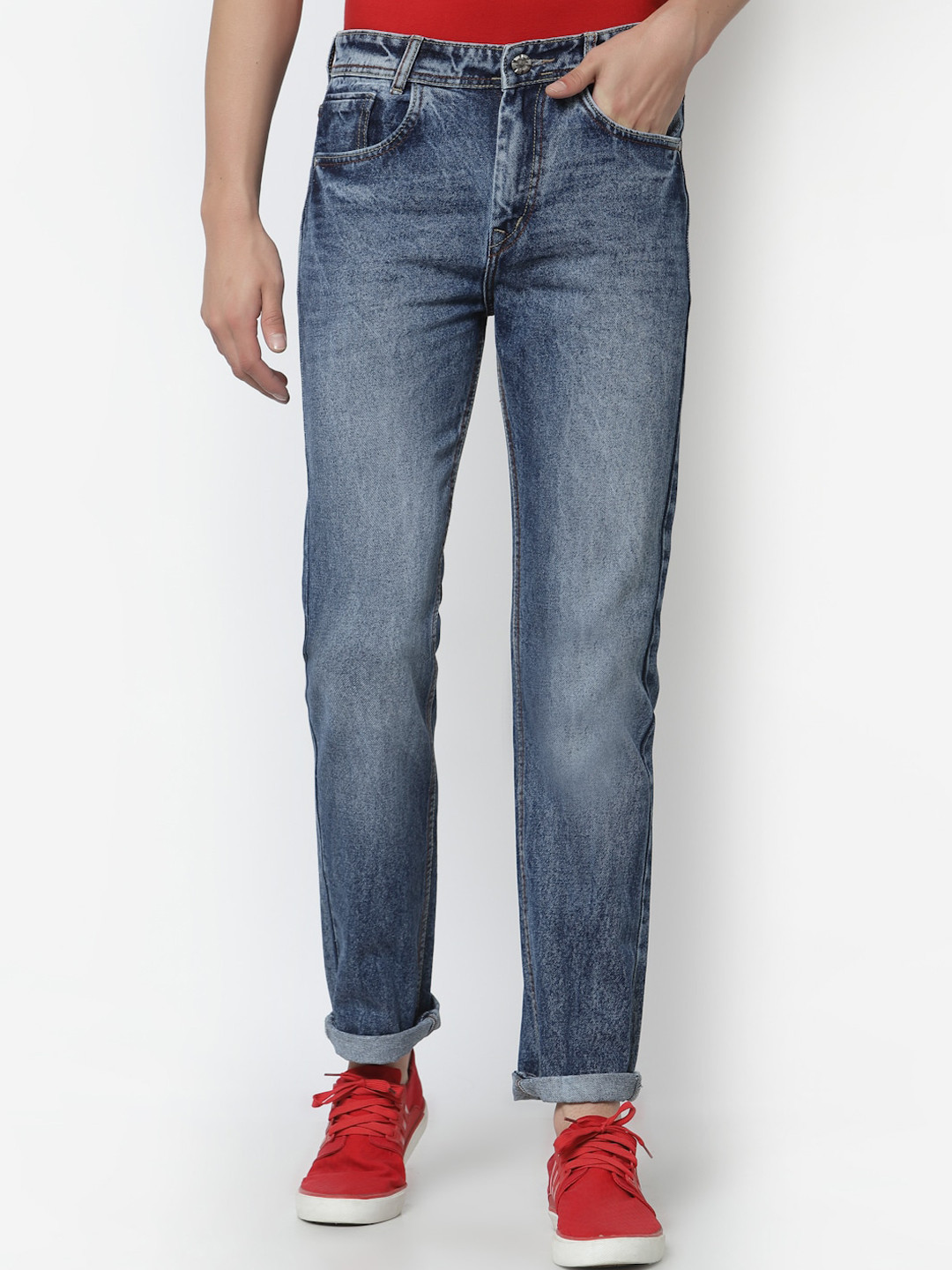 FEVER Men Blue Regular Fit Heavy Fade Pure Cotton Jeans