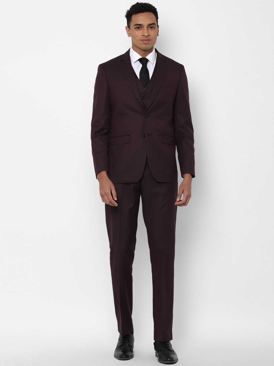 Allen Solly Men Maroon Solid Single-Breasted Slim-Fit 3-Piece Suit