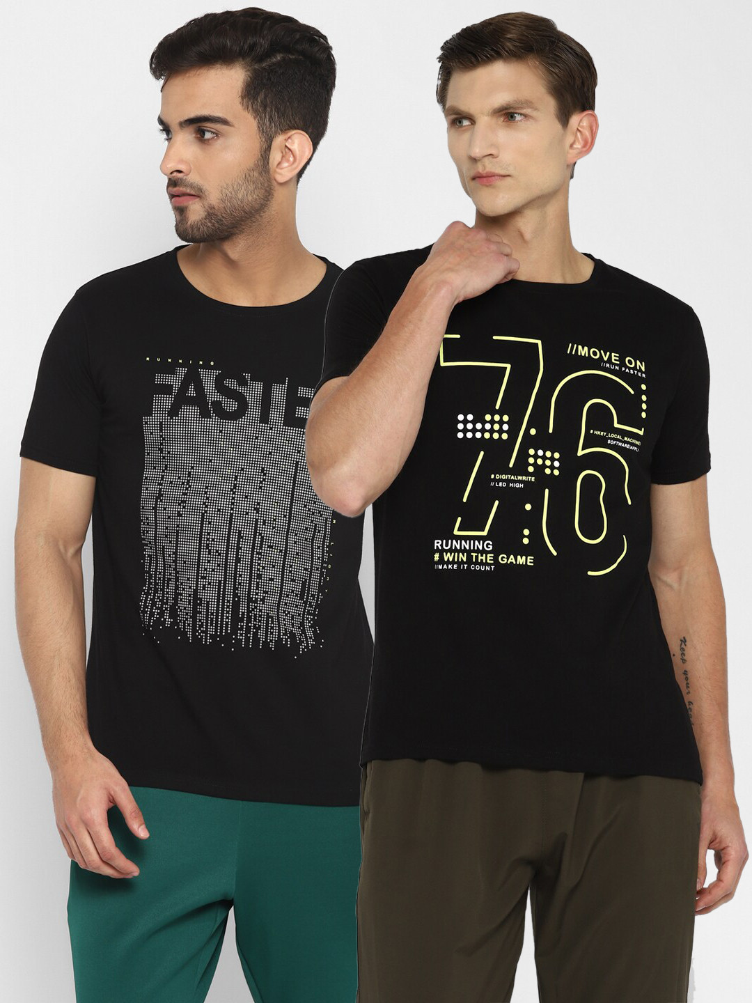 appulse Men Black Typography Printed Running T-shirt Set Of 2