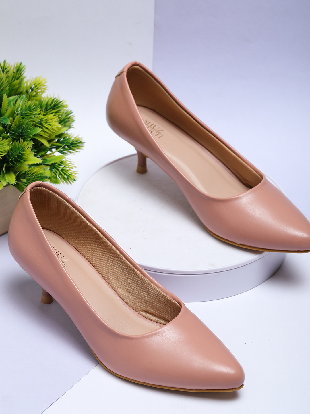 SHUZ TOUCH Women Peach Solid Kitten Pumps
