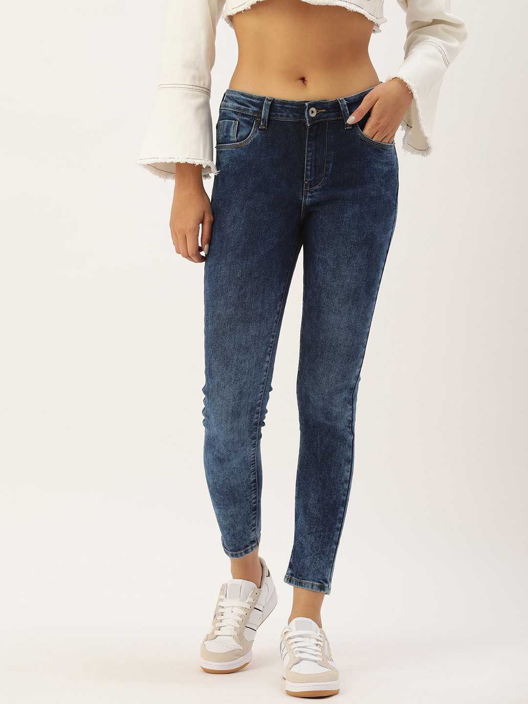 Flying Machine Women Blue Twiggy Super Skinny Fit Mid-Rise Heavy Fade Stretchable Jeans