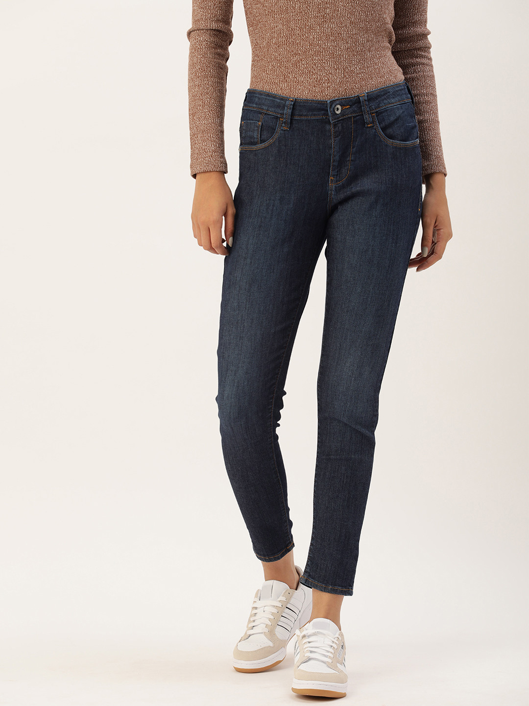 Flying Machine Women Navy Blue Super Skinny Fit Mid-Rise Light Fade Stretchable Jeans