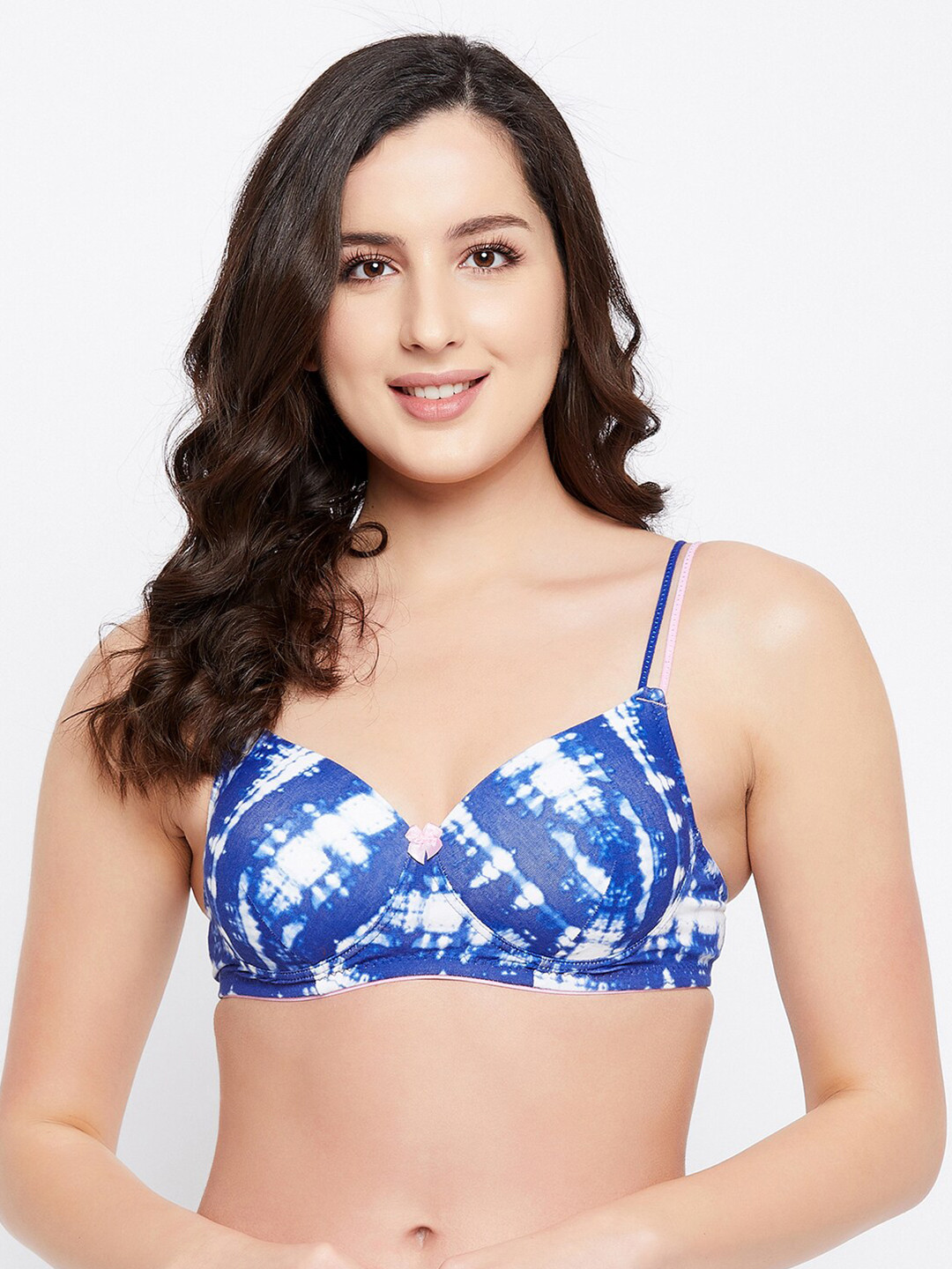 Clovia Blue & White Tie & Dye Printed T-shirt Bra - Lightly Padded