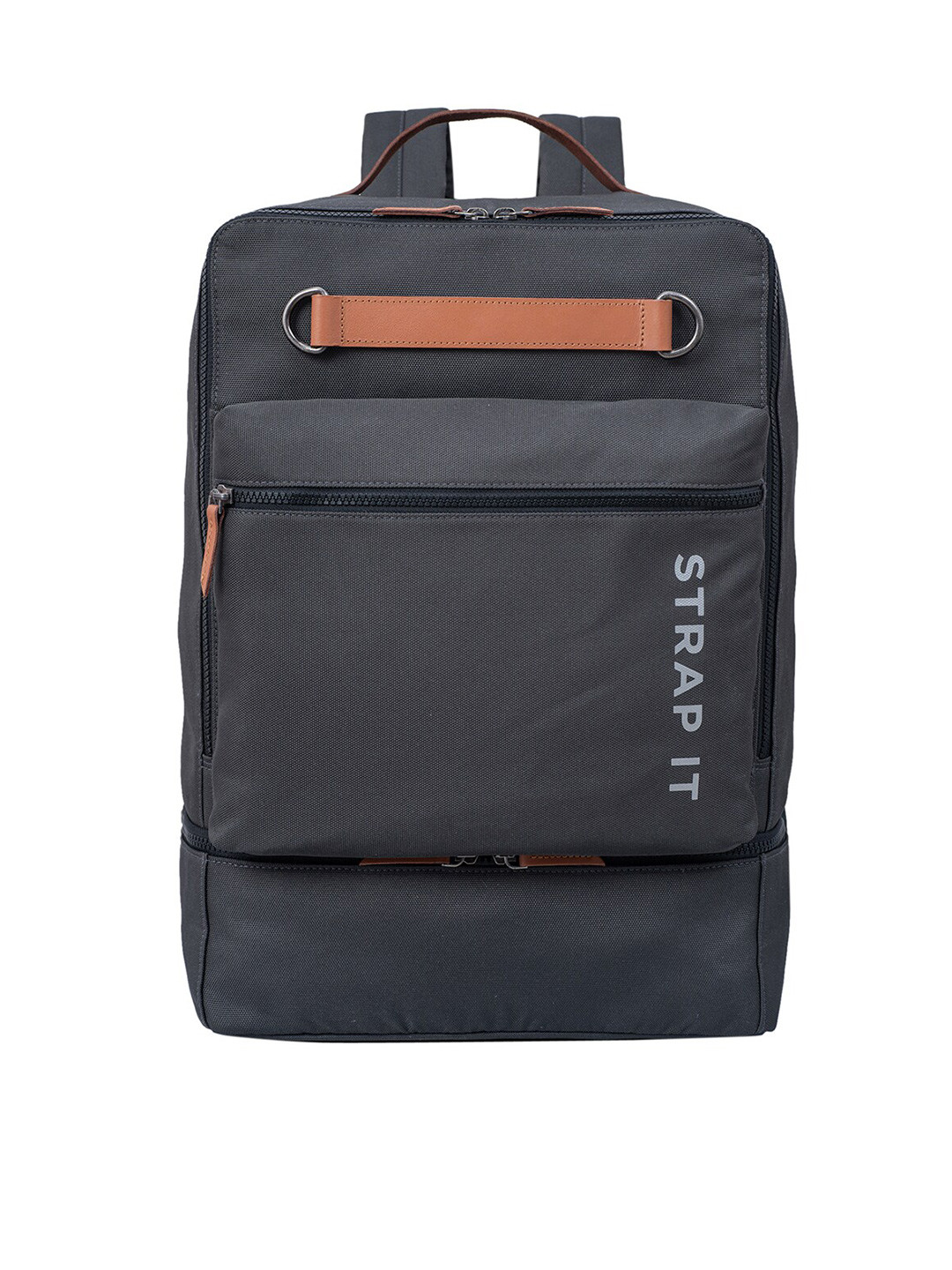 STRAP IT Unisex Grey & Brown Travel Laptop Backpack With Durabase Technology