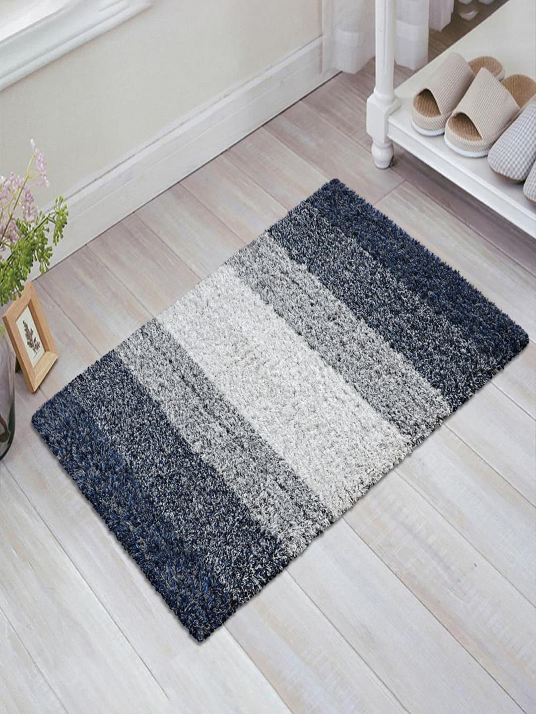 Saral Home Unisex Grey & Blue Cotton Shaggy Floor Mat