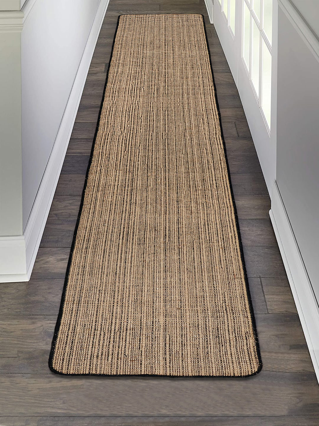 Saral Home Black & Beige Textured Jute Anti-Skid Floor Runner