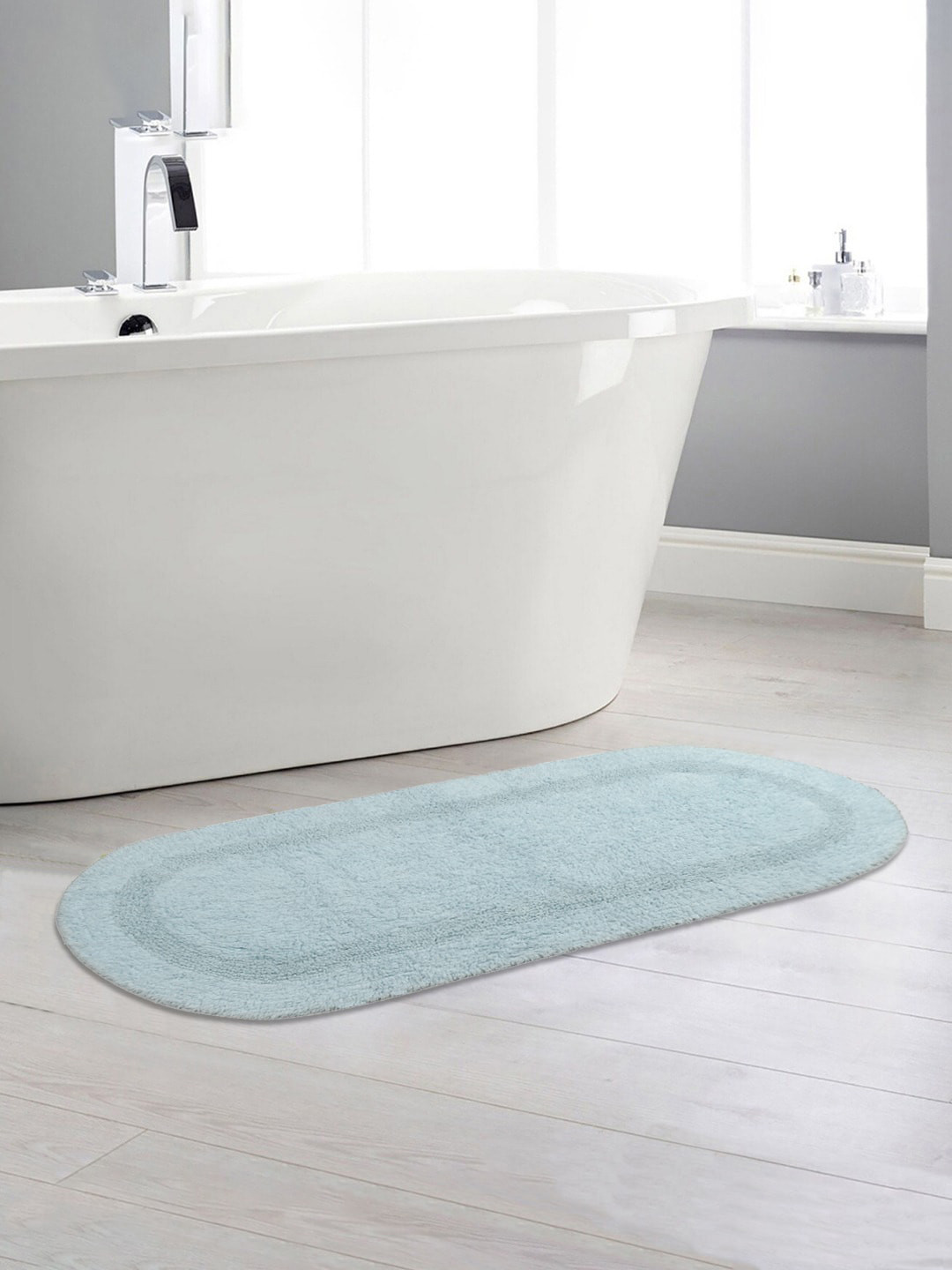 Saral Home Set of 2 Sea Green Self Design 210 GSM Bath Rugs