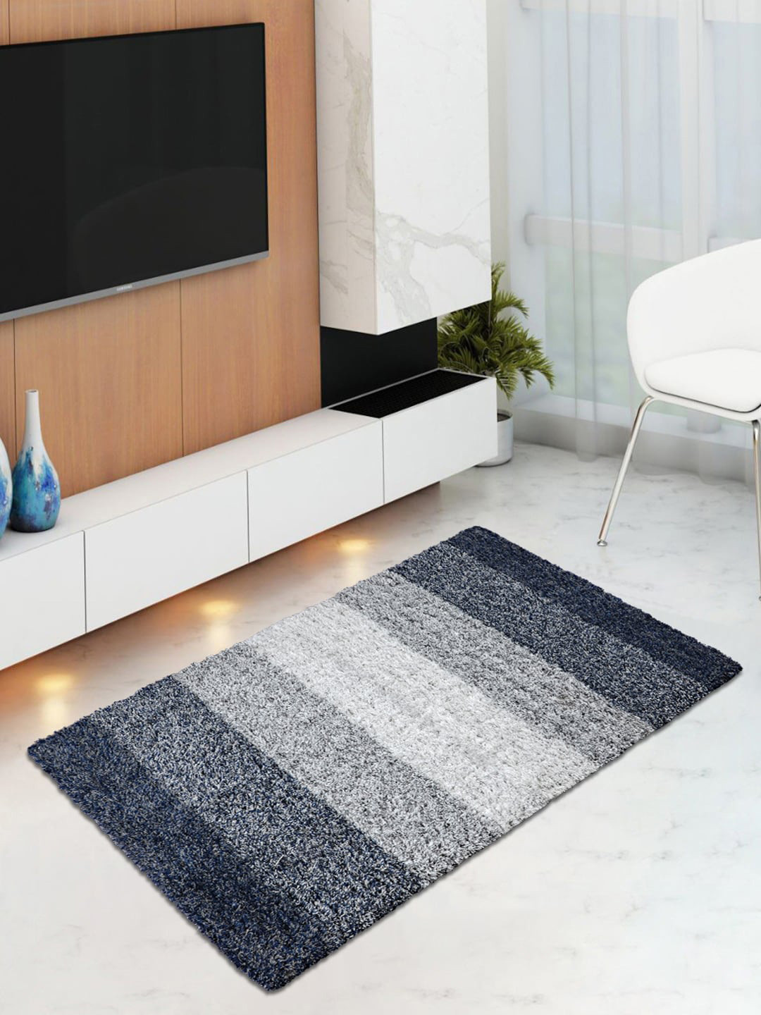 Saral Home Grey Striped Cotton Floor Mat