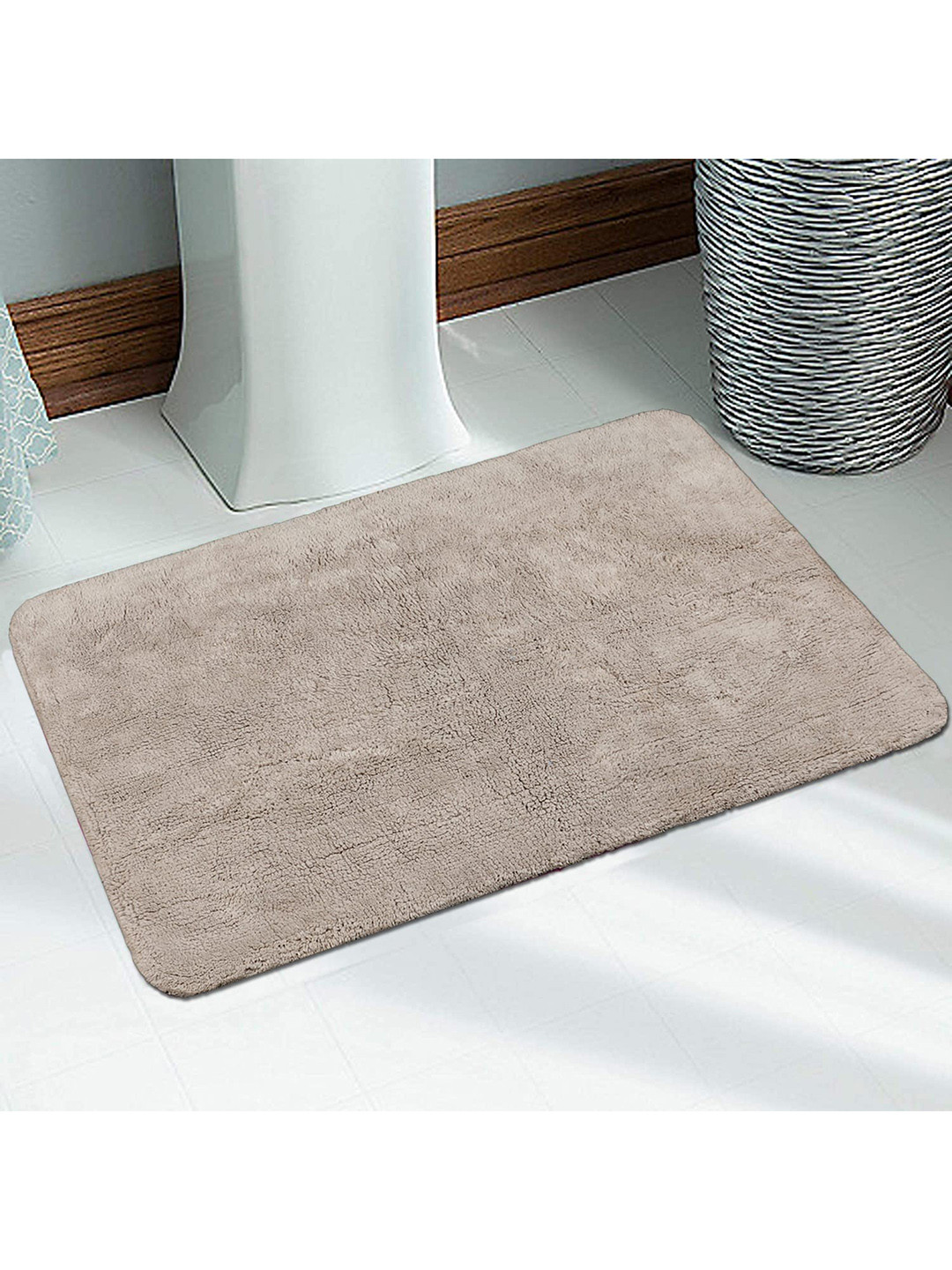 Saral Home Taupe Solid 210 GSM Anti-Skid Cotton Bath Mat