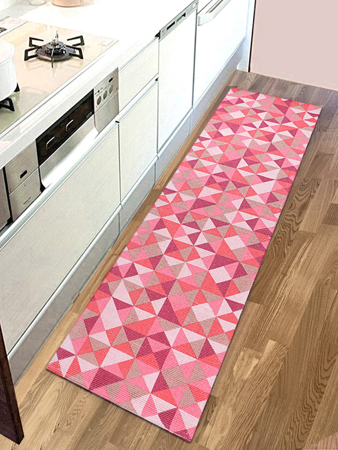 Saral Home Pink Geometric Printed Cotton Multiuse Rug