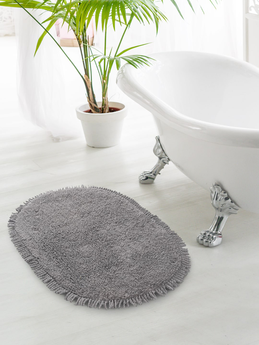 Saral Home Grey 210 GSM Textured Cotton Bath Rug