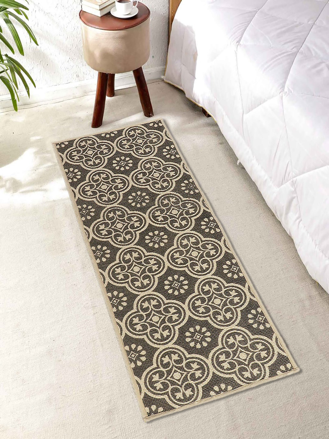 Saral Home Grey & Beige Ethnic Motifs Printed Cotton & Jute Floor Runner