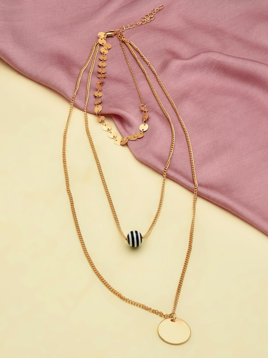 AMI Gold-Toned & Black Gold-Plated 3Layered Contemporary Charm Chain