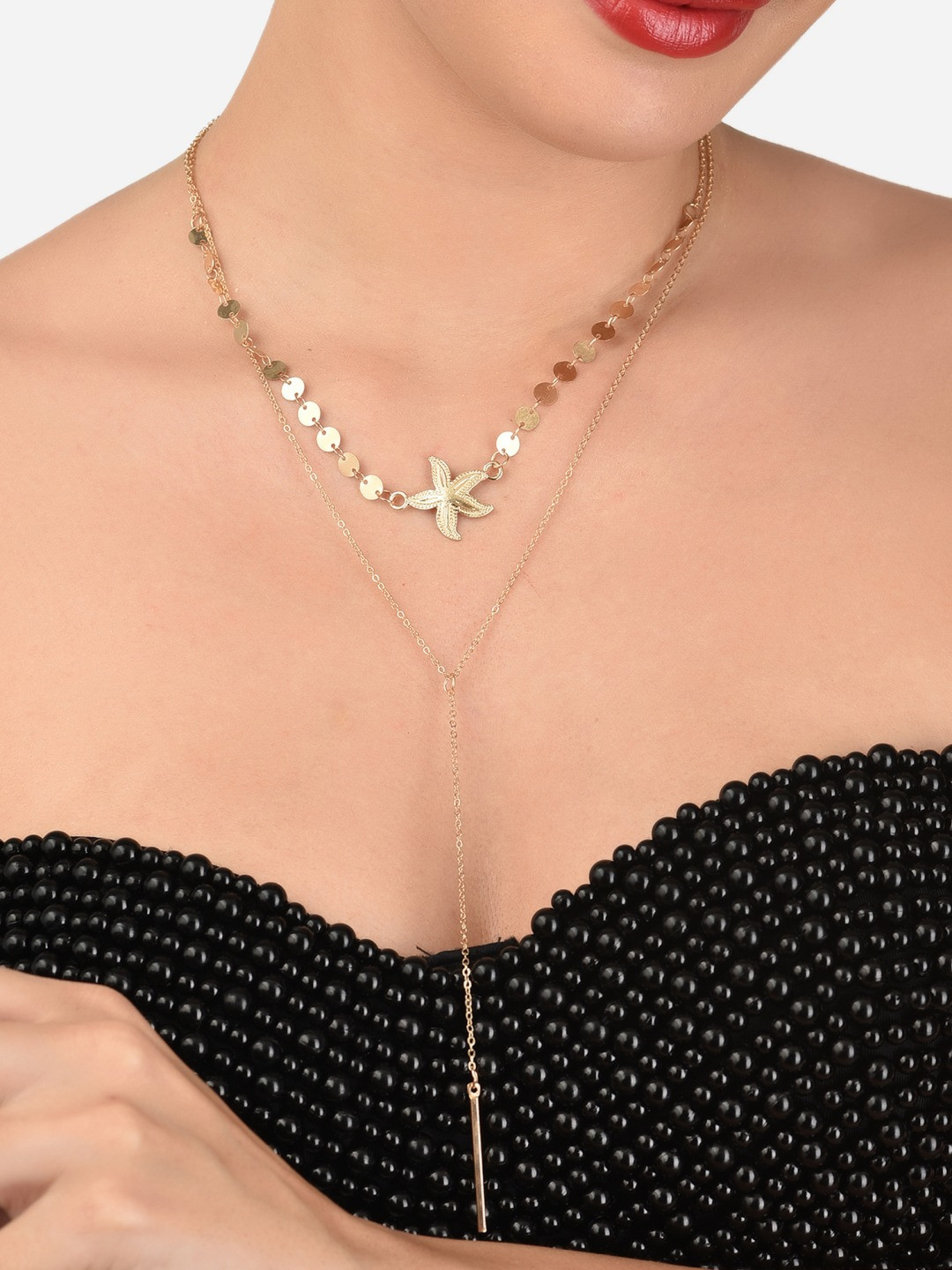 AMI Gold-Toned & Gold-Plated 2Layered Contemporary Lariat Chain