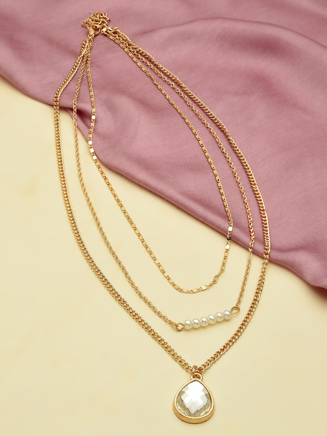 AMI Gold-Toned & Gold-Plated 3 Layered Contemporary Charm Chain