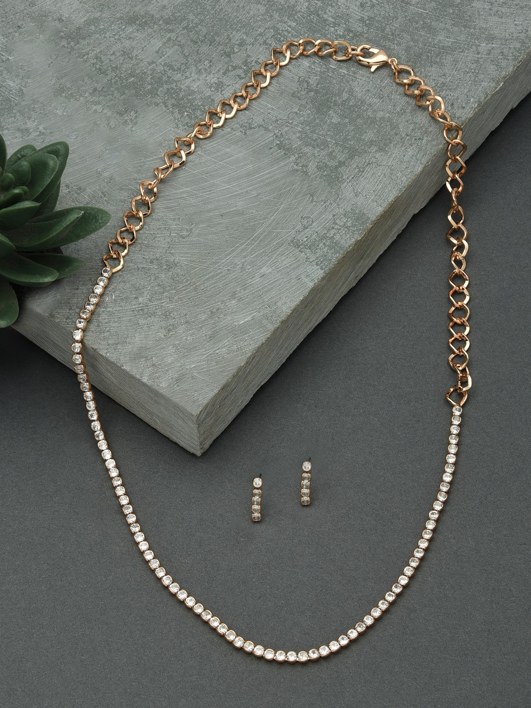 AMI Rose Gold-Plated & White CZ-Studded Contemporary Cubic Jewellery Set