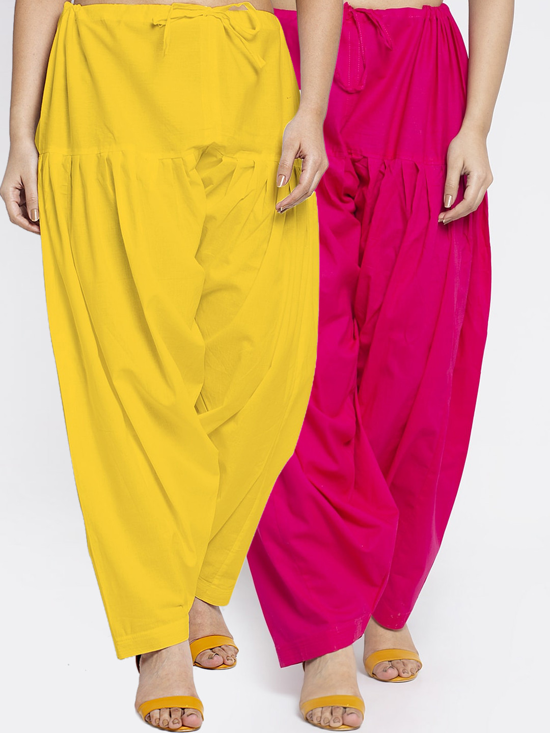 Jinfo Women Yellow & Pink Solid Cotton Salwar Set of 2