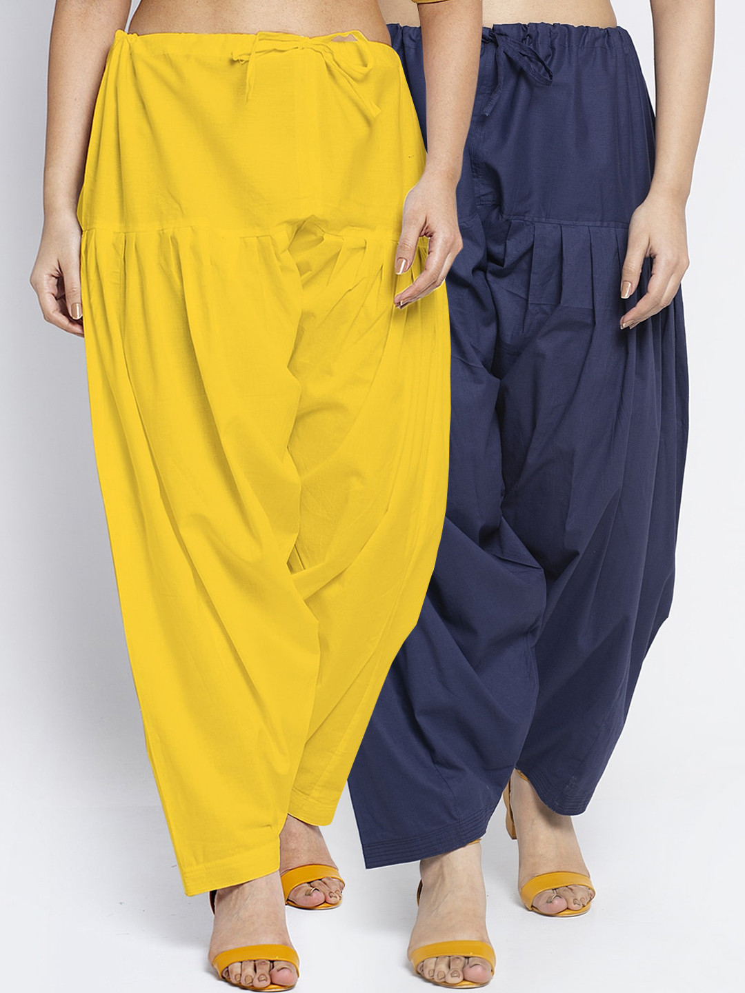 Jinfo Women Nvy Blue & Yellow Solid Loose Fit Cotton Salwar Pack of 2