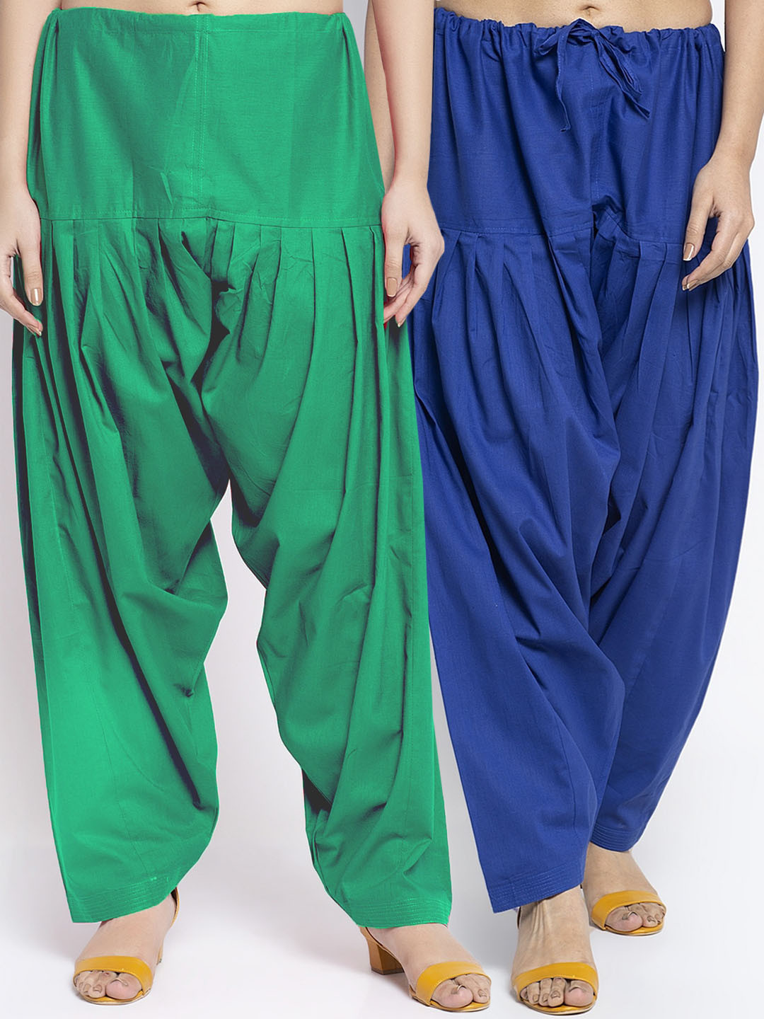 Jinfo Women Green & Blue Cotton Salwar Pack Of 2