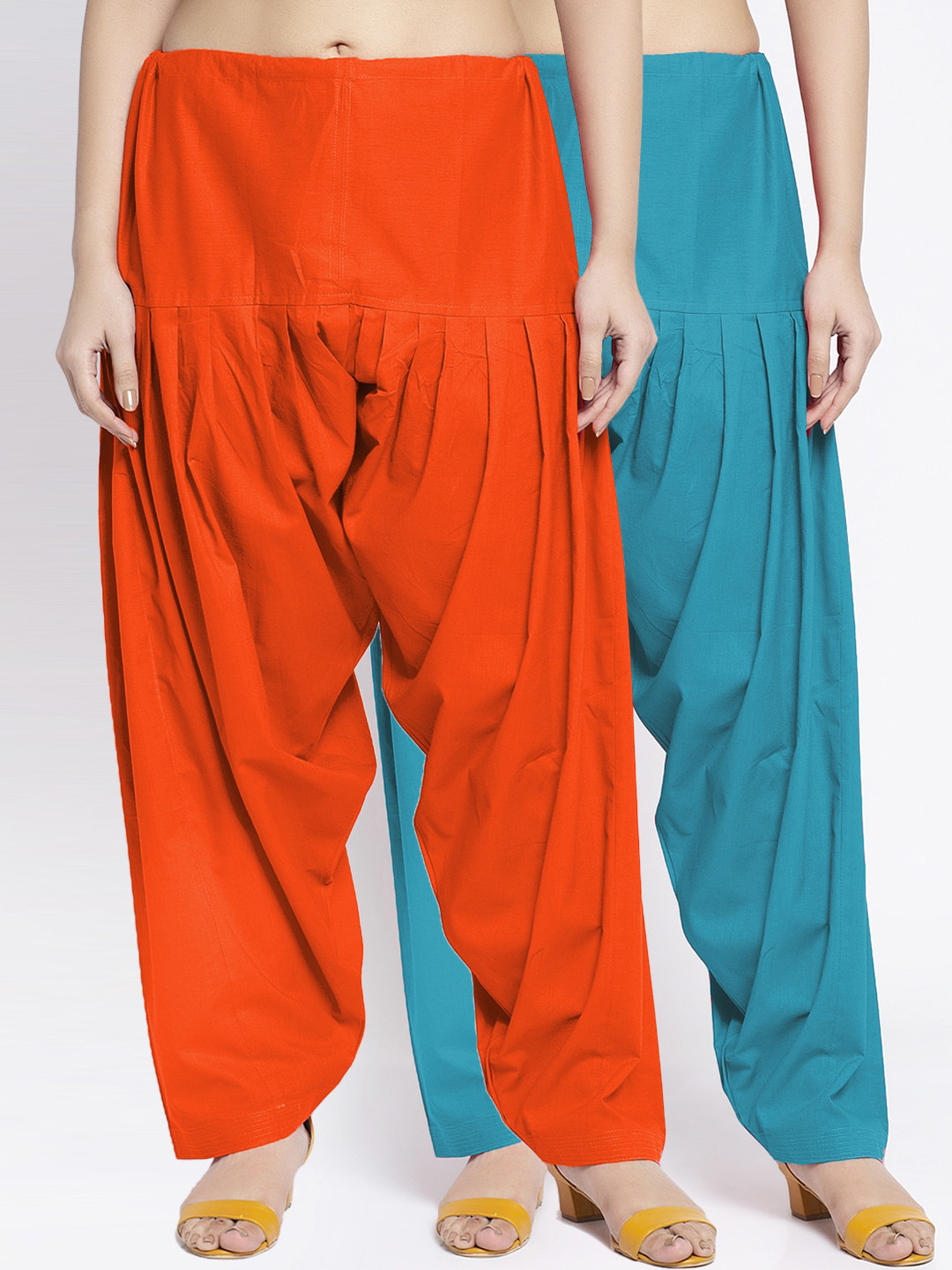 Jinfo Women Pack Of 2 Orange & Sky Blue Solid Cotton Salwar