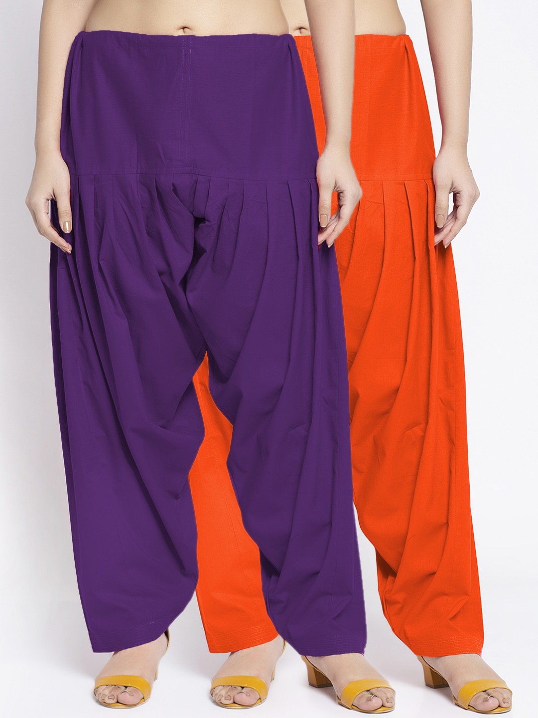 Jinfo Women Orange & Purple Pack Of 2 Solid Pure Cotton Salwars