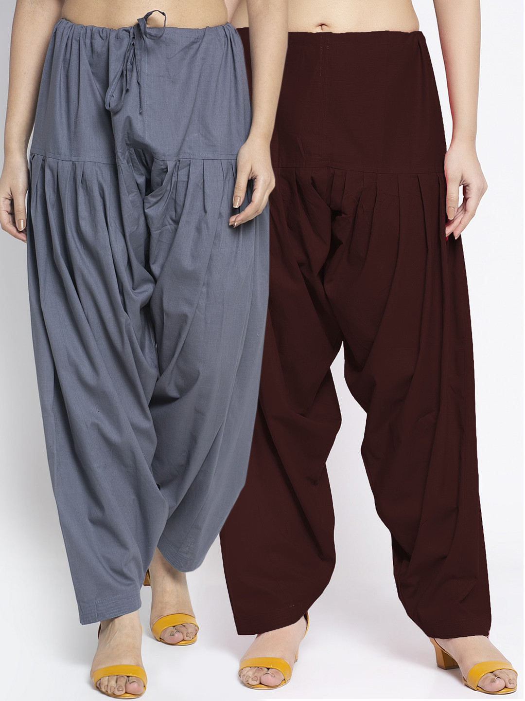 Jinfo Women Grey & Brown Solid Cotton Salwar Set of 2