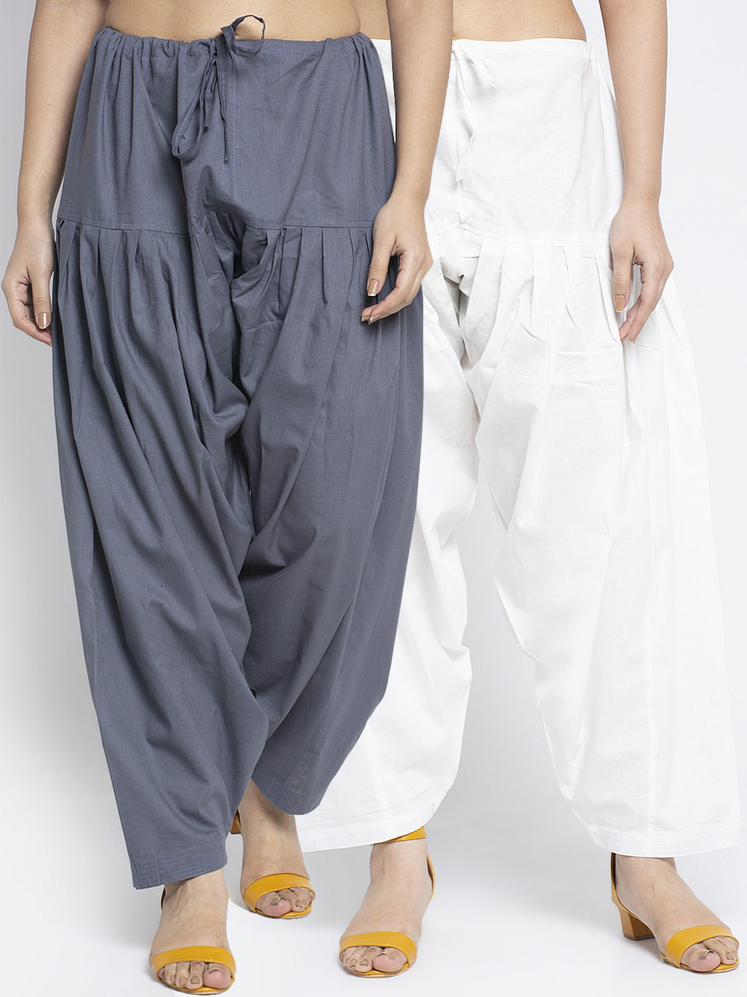 Jinfo Women White & Grey Solid Cotton Salwars Pack Of 2