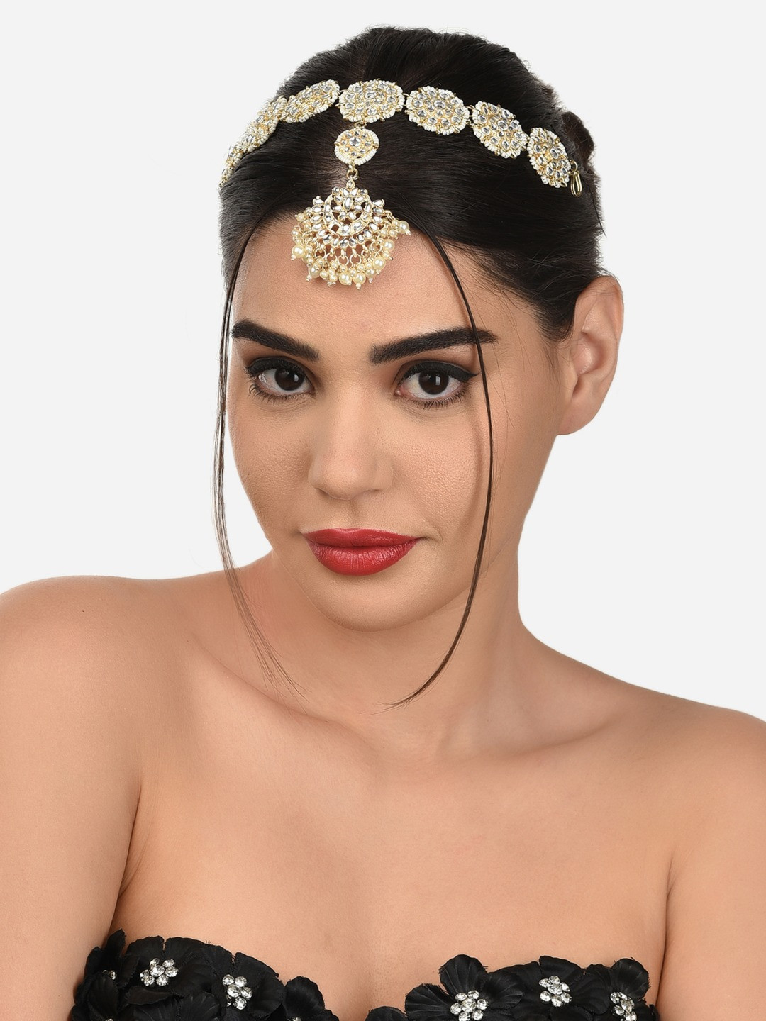 Zaveri Pearls Gold-Plated White Kundan-Studded & Pearl Beaded Mathapatti