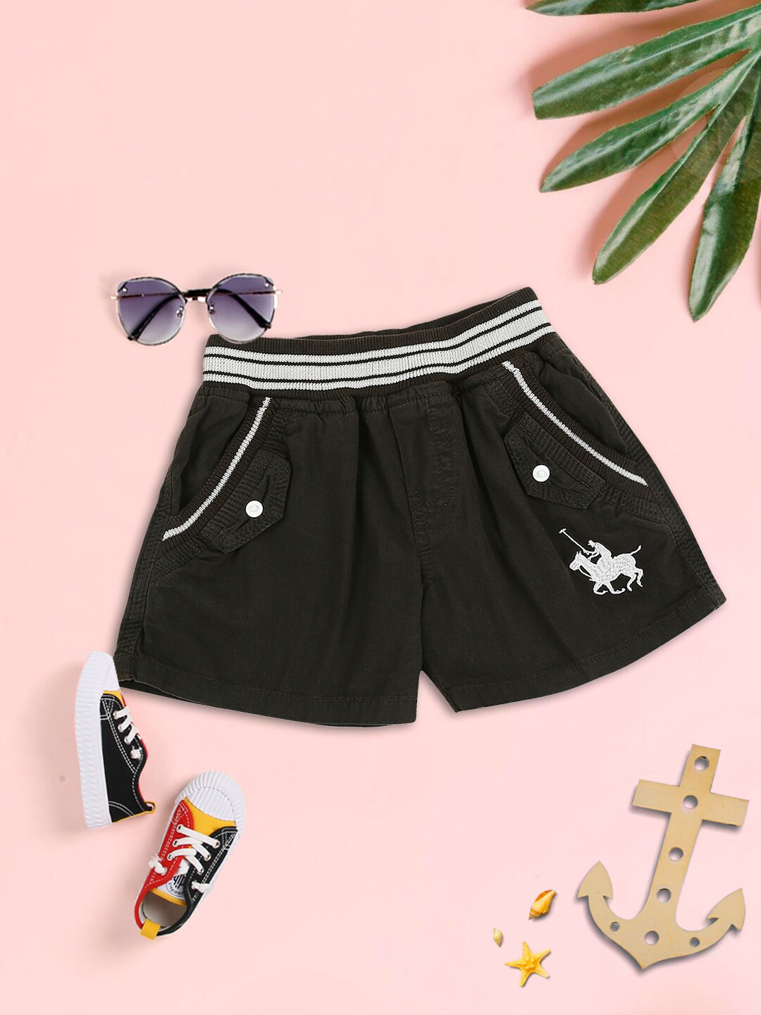 MeeMee Boys Charcoal Black Cotton Sports Shorts