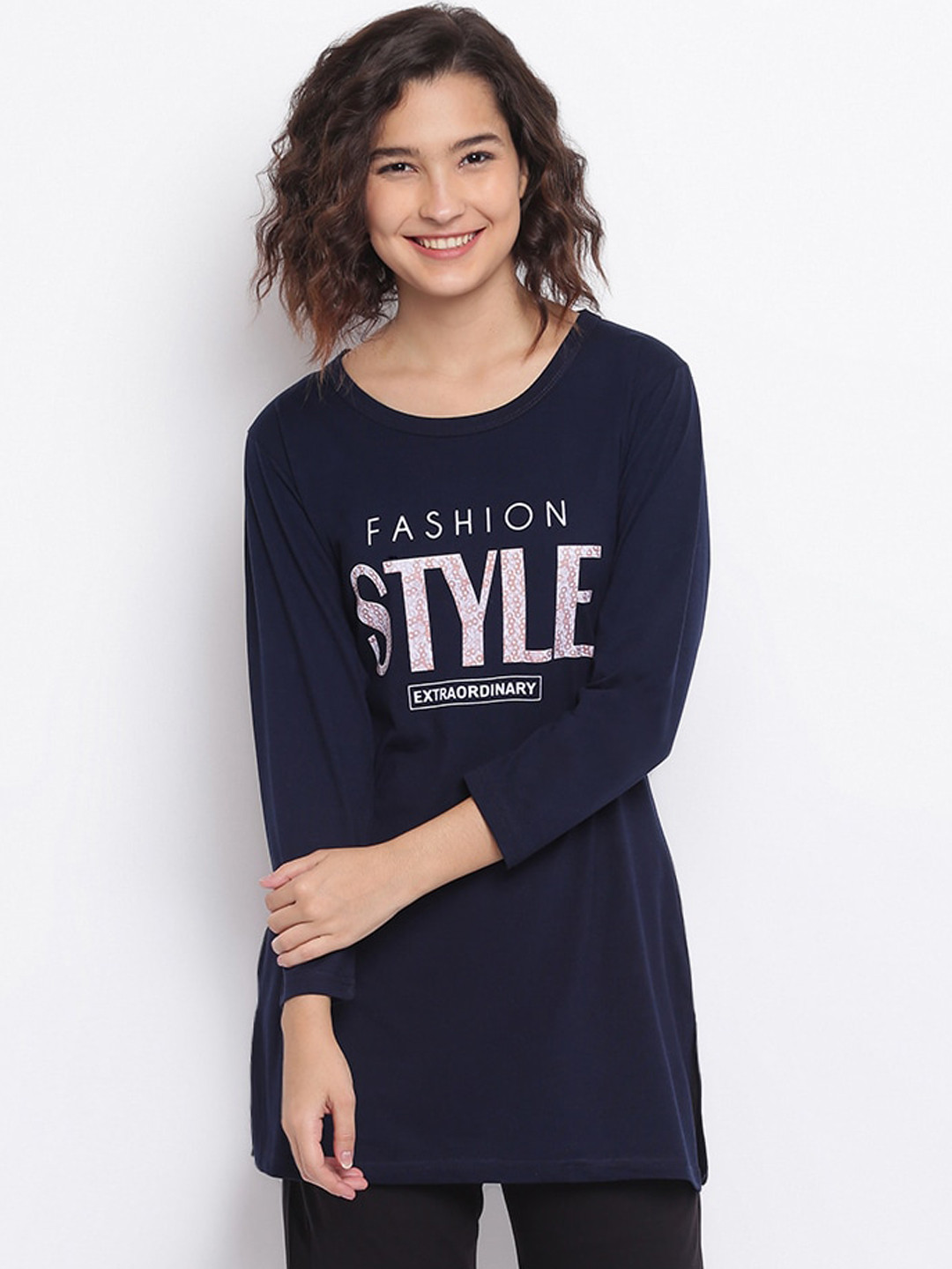 Duchess Women Navy Blue & Black Printed Night suit