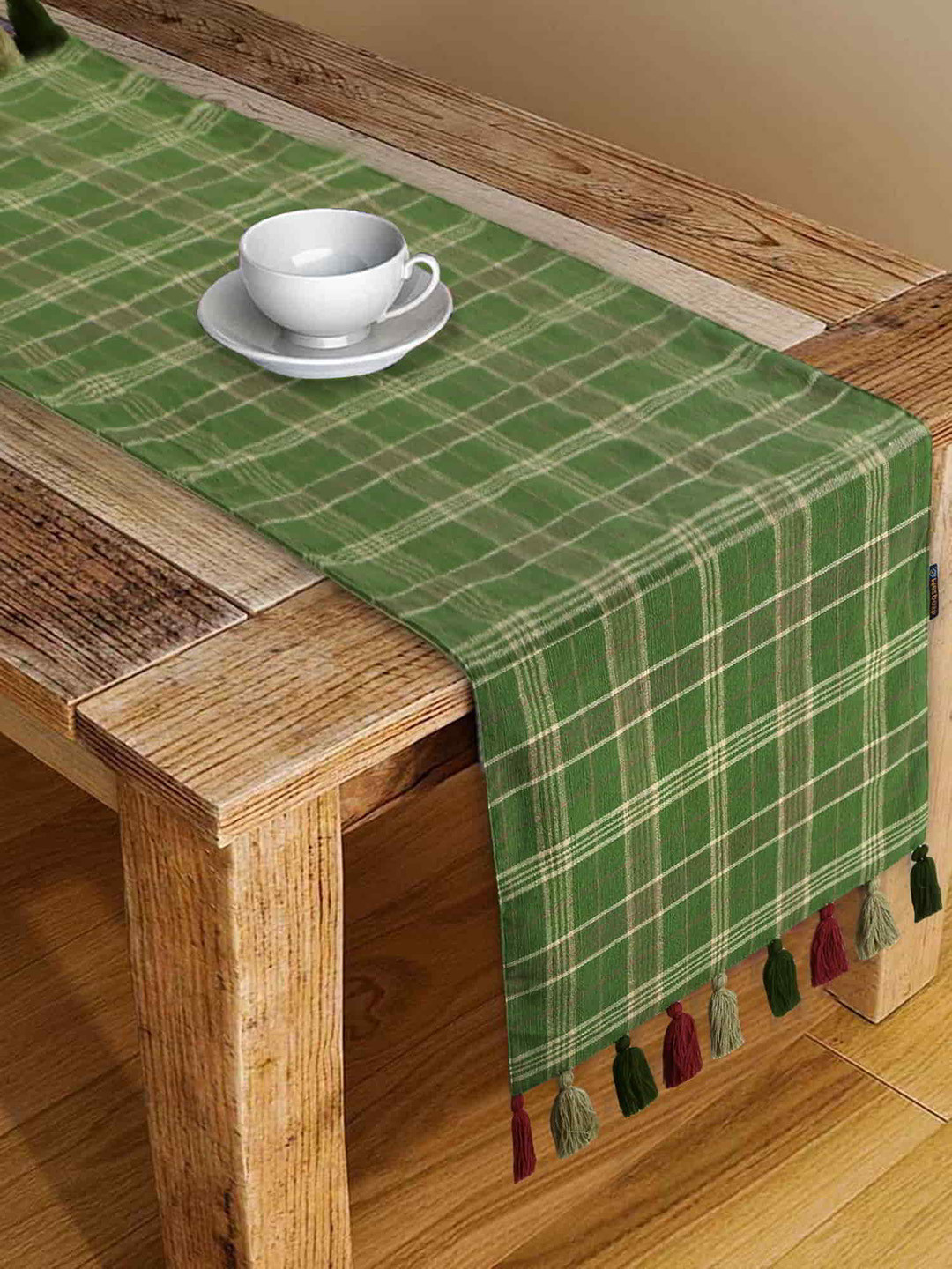 Mezposh Green & Beige Printed 4-Seater Table Runner