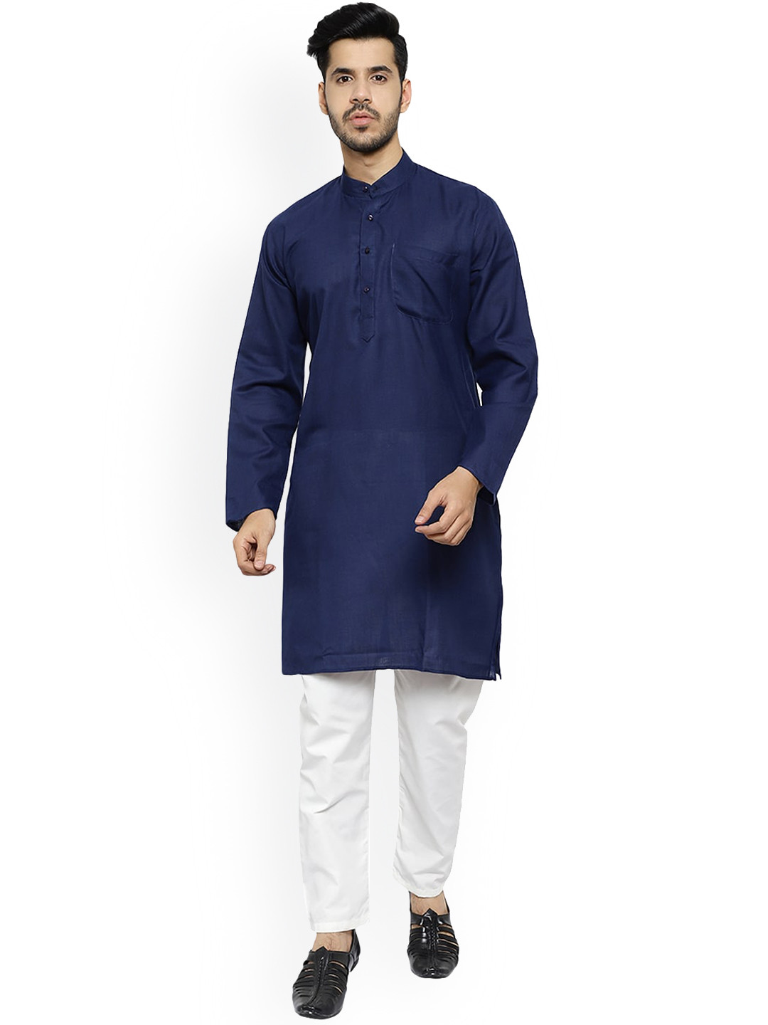 Pro-Ethic STYLE DEVELOPER Men Navy Blue Pure Cotton Kurta with Pyjamas