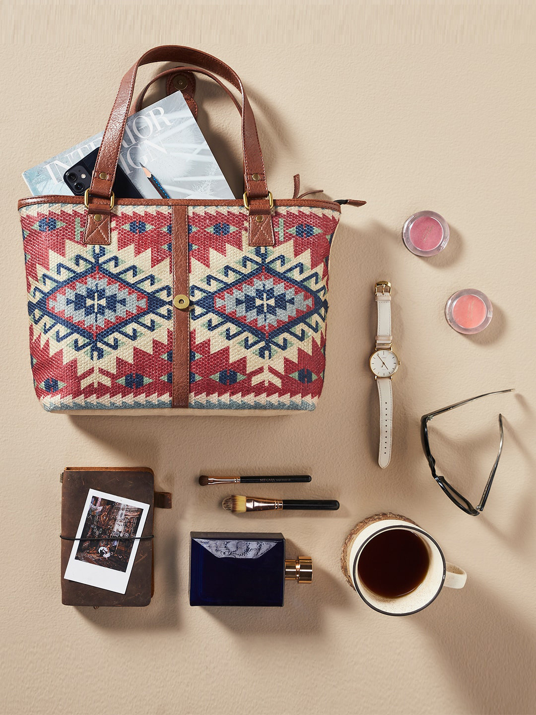 Mona B Red Metro Printed Upcycled Canvas Shopper Tote Bag