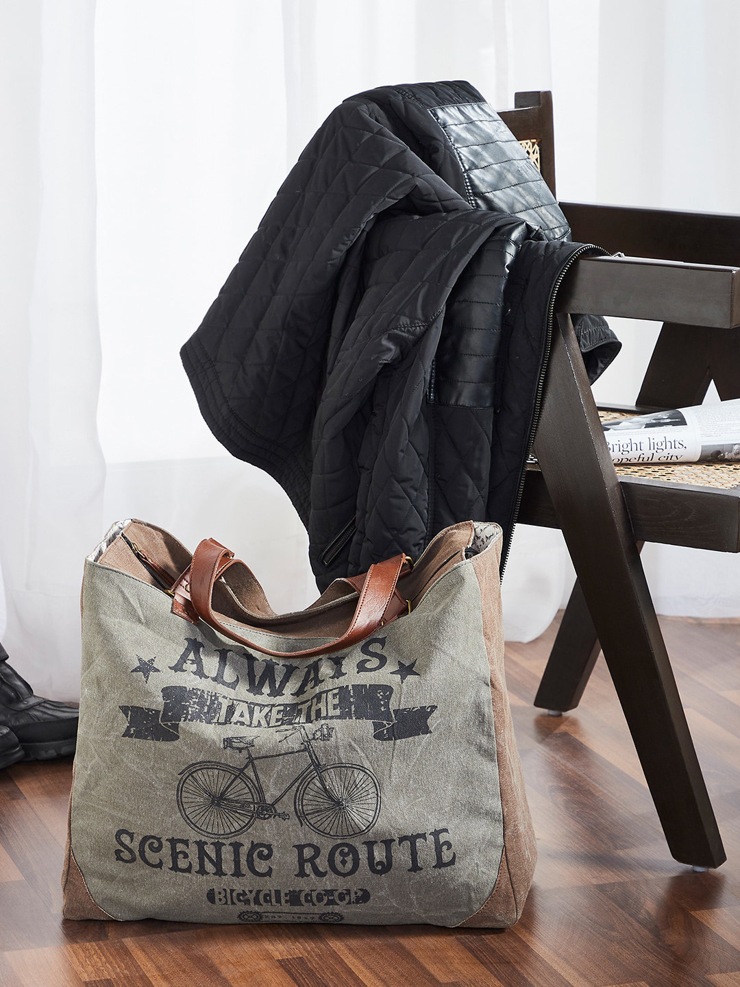 Mona B Grey Printed Upcycled Canvas Weekender Bag