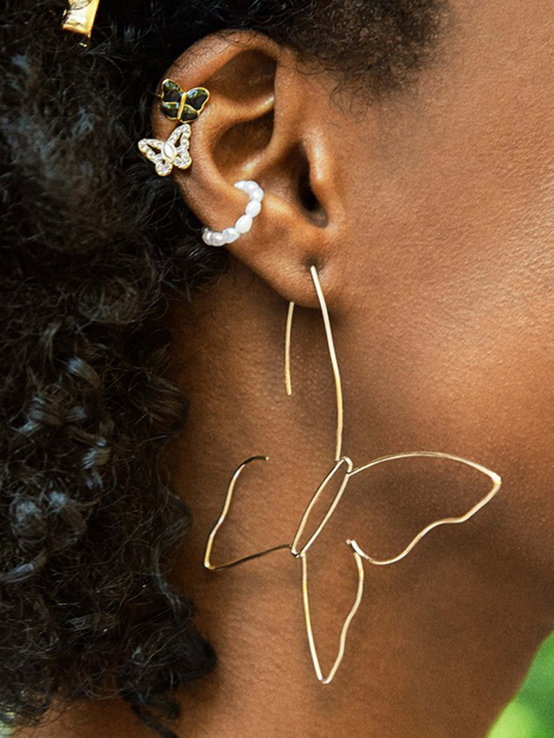 WHITE LIES Gold-Toned Contemporary Butterfly Drop Earrings