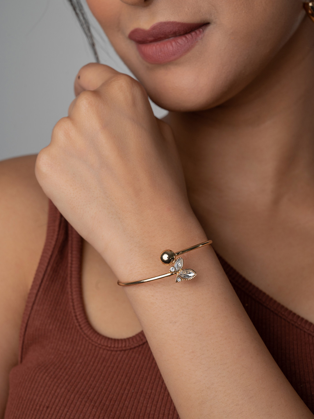 WHITE LIES Women Gold-Toned & White Cuff Bracelet