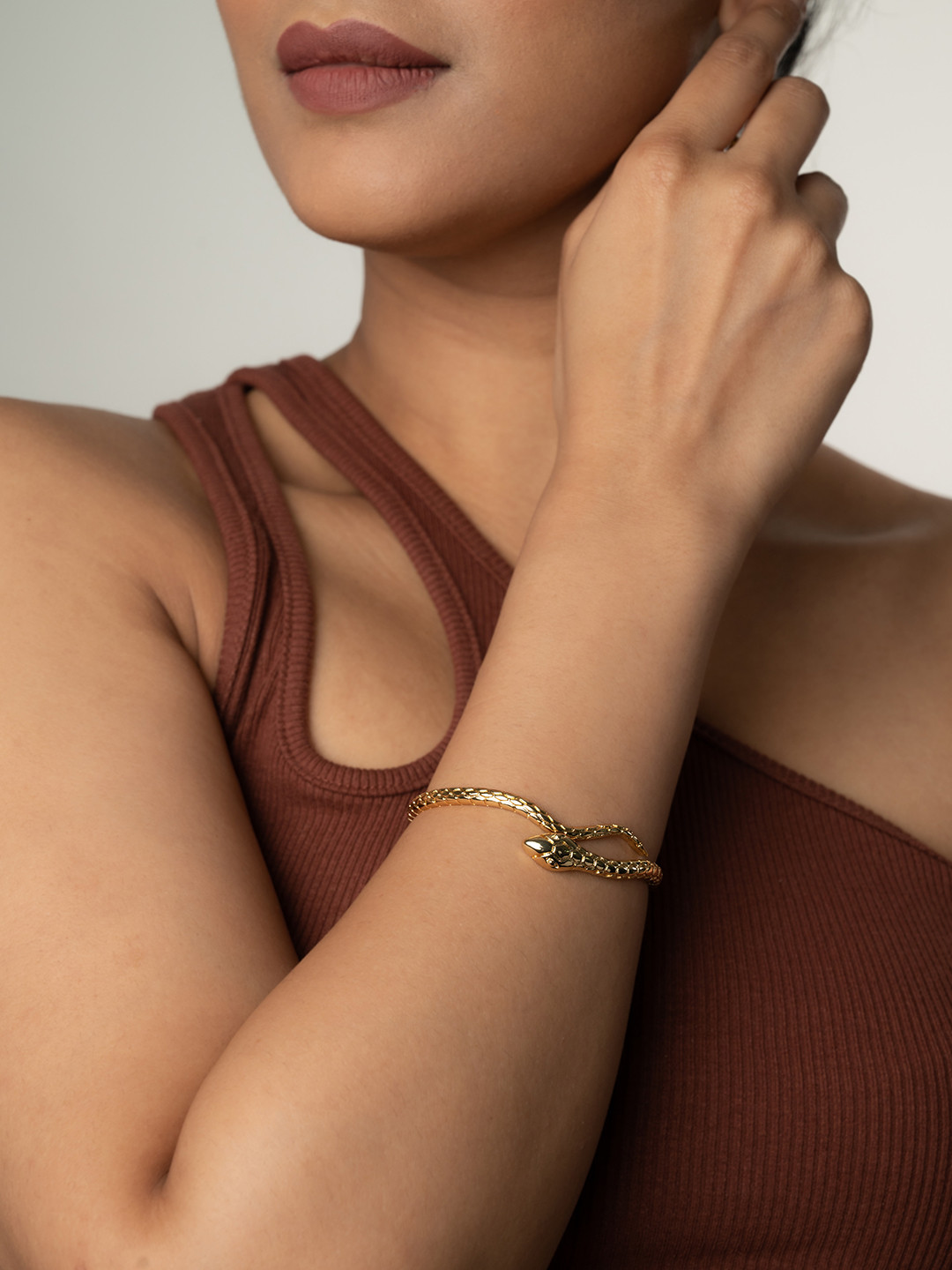 WHITE LIES Women 18K Gold-Plated Snake Cuff Bracelet