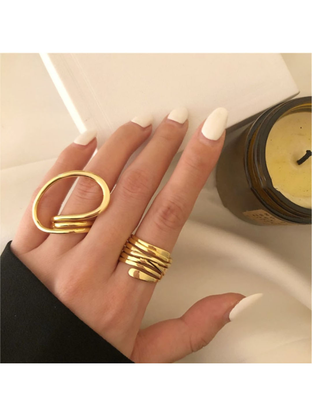 WHITE LIES Gold-Toned Set Of 2 Solid Contemporary Rings